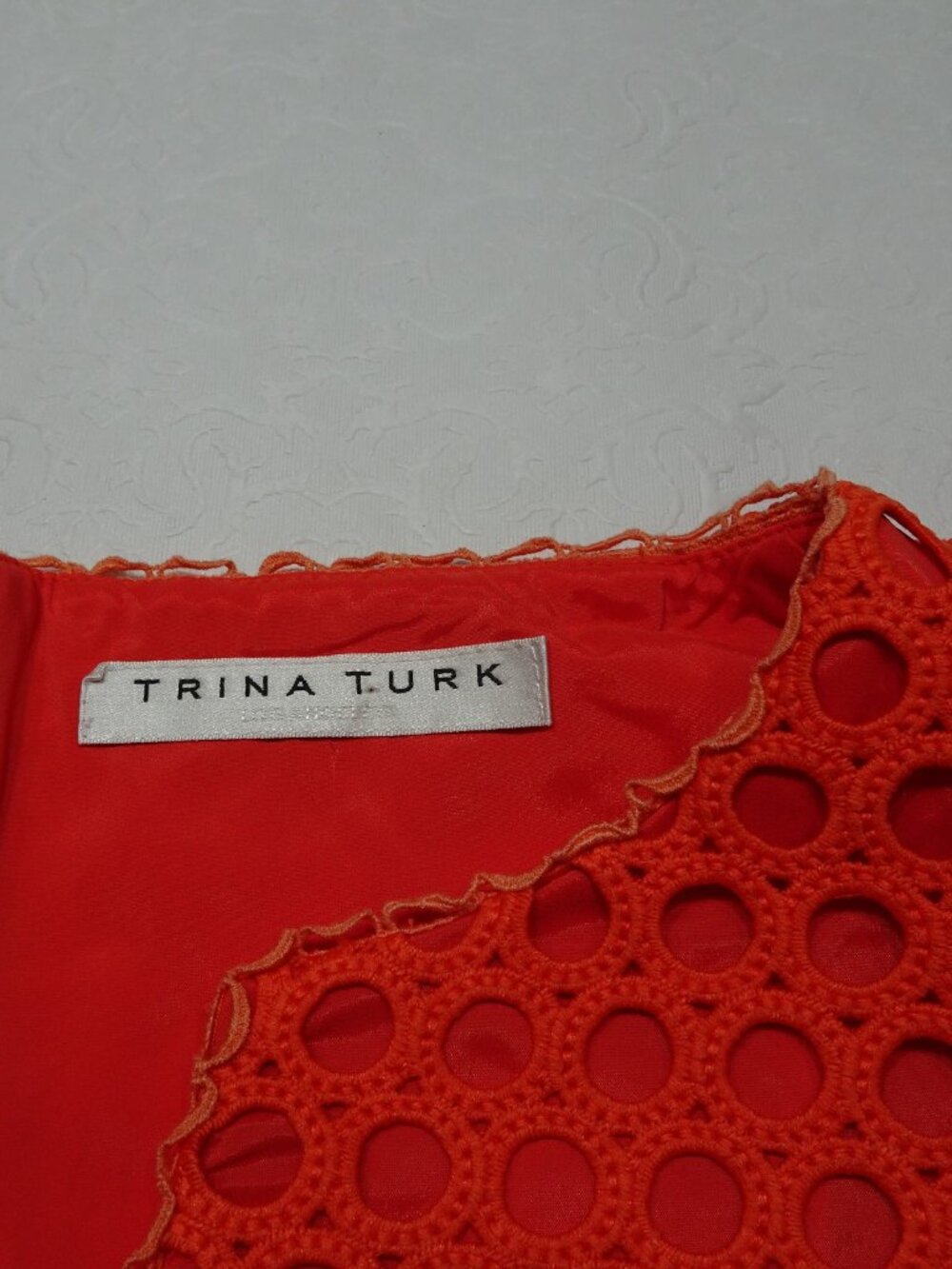 Trina Turk Dress Size 2? Orange Textured Short Sleeve Shift Lined Dress